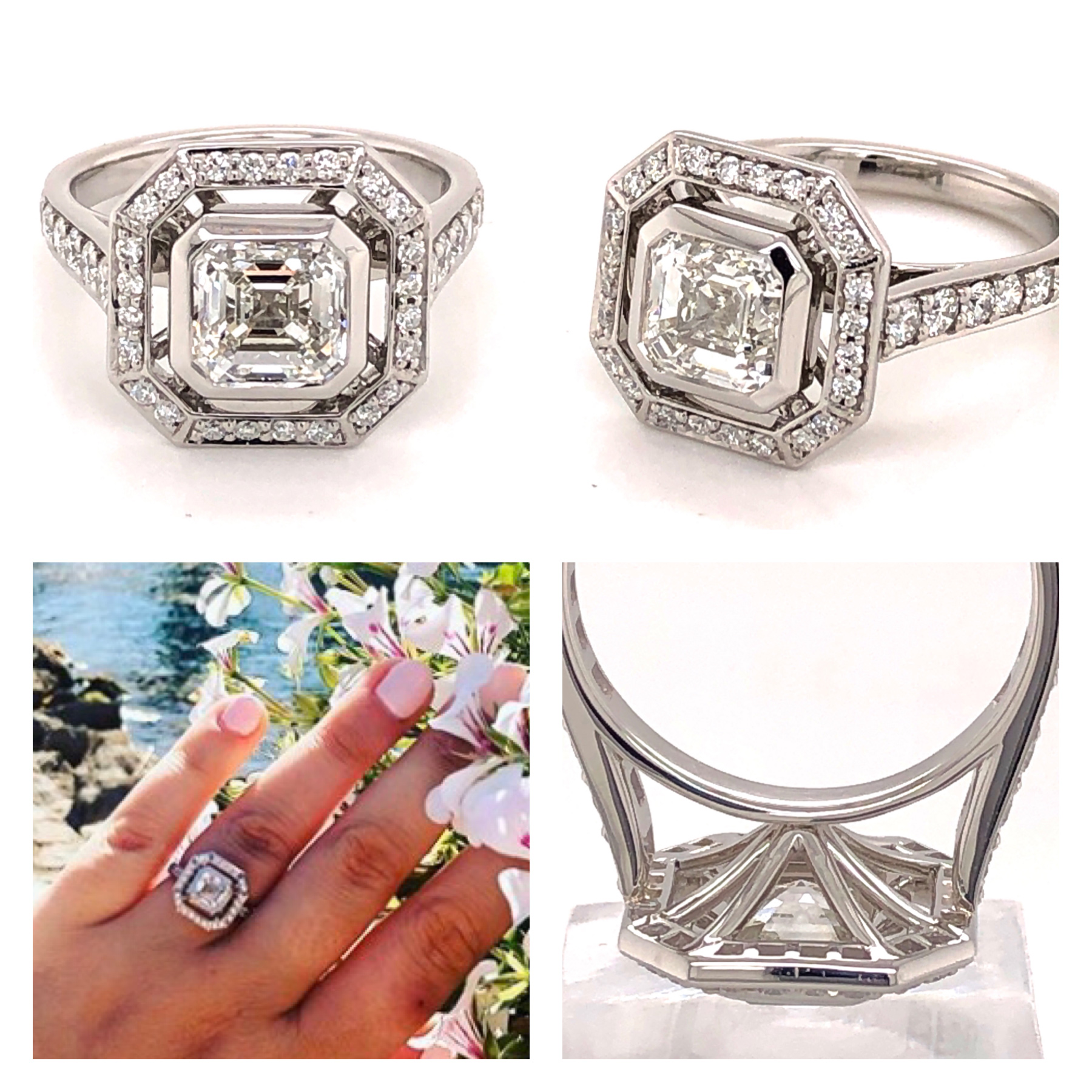 CAD designed art-deco style Asscher cut diamond ring